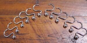 Set of 12 Shiny Chrome Ball Stainless Steel Designer Shower Curtain Hooks